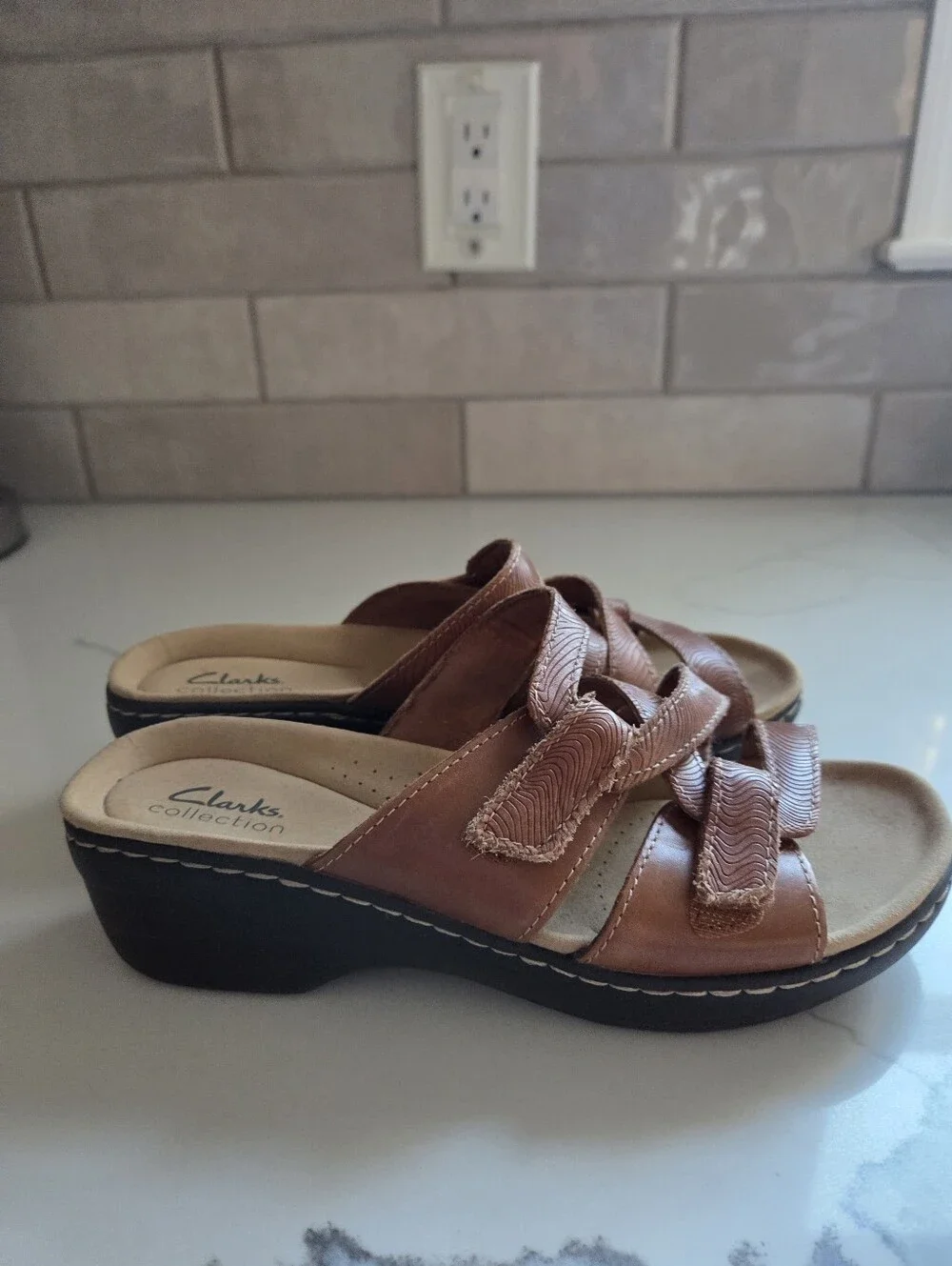 Clarks Brown Triple-Strap Comfort Sandals